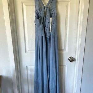 Dusty blue Azazie bridesmaids dress